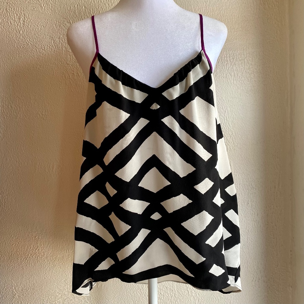 Ecote silk high/low camisole in black and ivory w/ purple adjustable str…